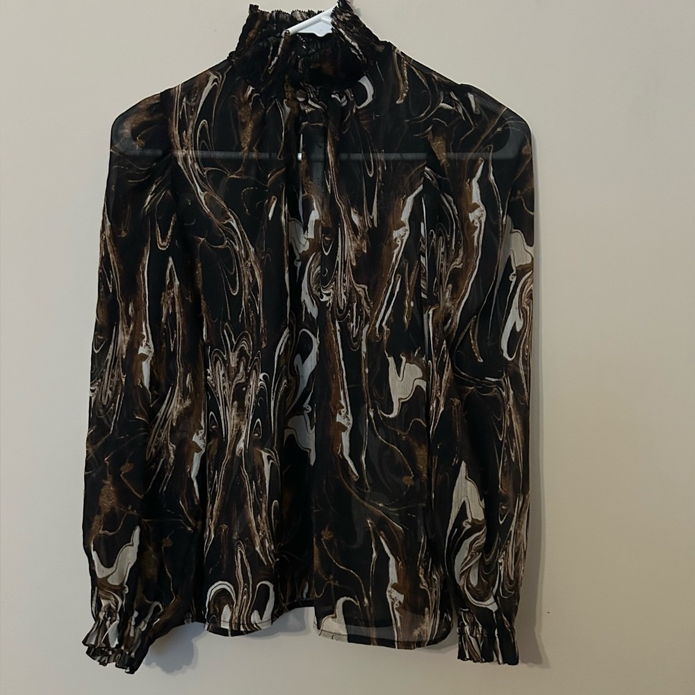 Elegant Brown Patterned Women's Top - Picture 3 of 10